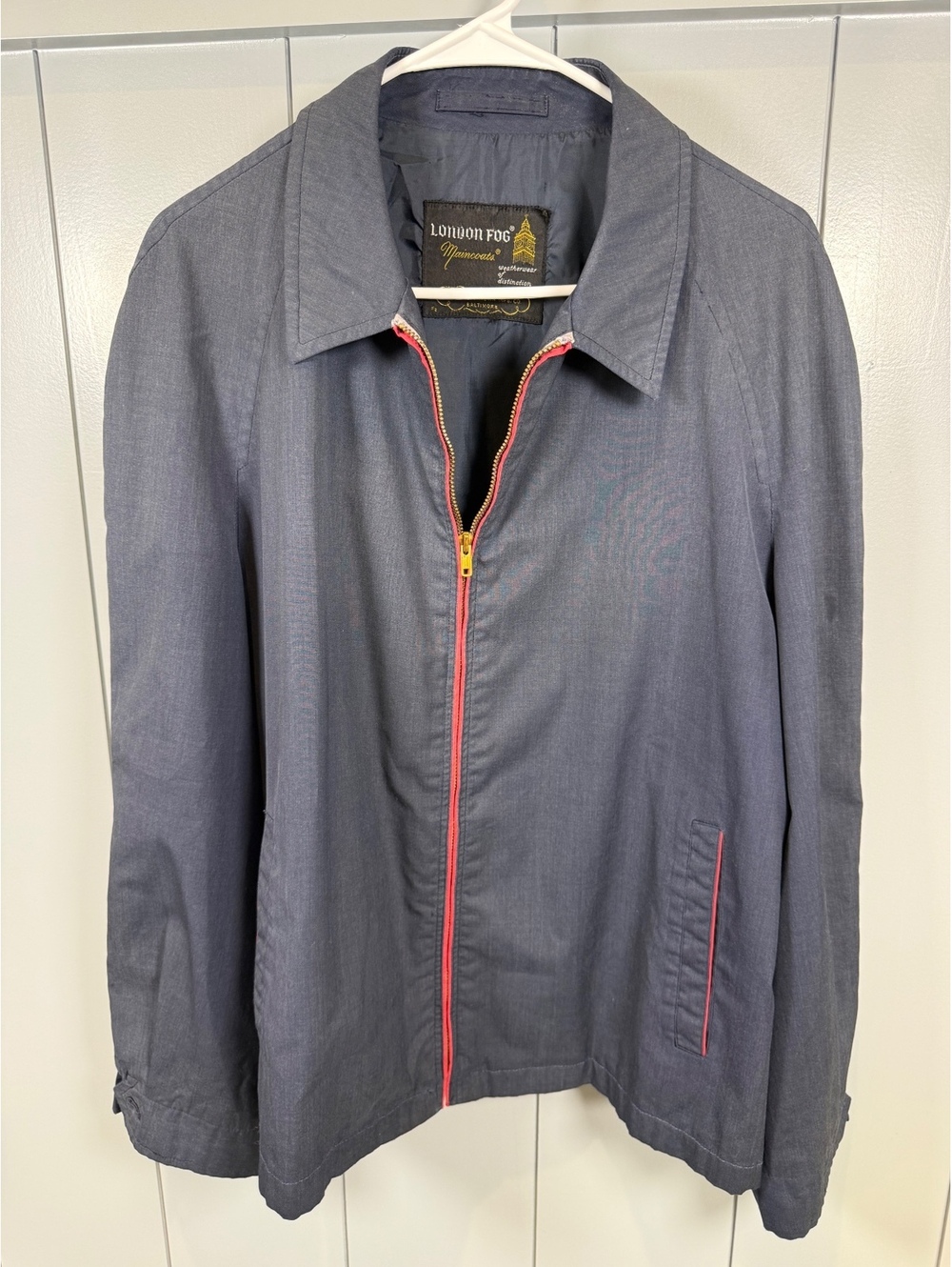 Vintage London Fog Men's Maincoats Blue Harrington Jacket Red Zip Size 44 mens M